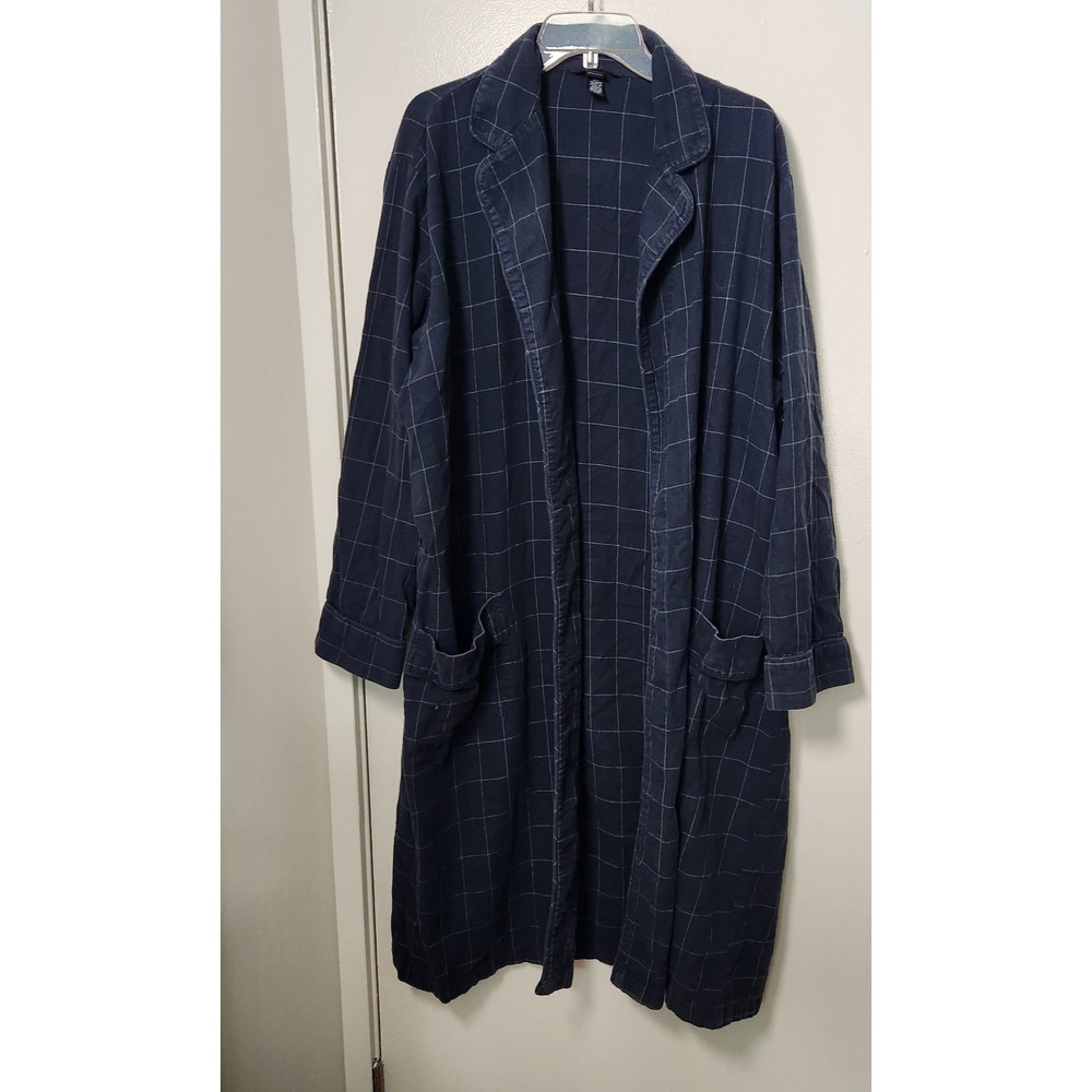 Lands End 100% Cotton‎ Flannel Blue Window Pane Men's Bathrobe 42-44 Lrg Leisure
